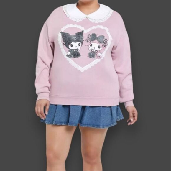 My Melody & Kuromi Lolita Lace Dusty Rose Pink Sweatshirt - Picture 2 of 3